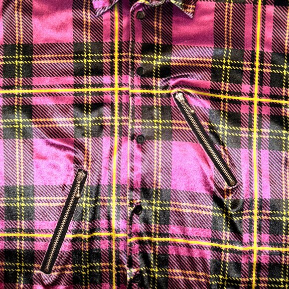 URBAN OUTFITTERS | NWOT | Plaid Zipper Long Sleeve Velour Button-Down Shirt - Picture 9 of 10